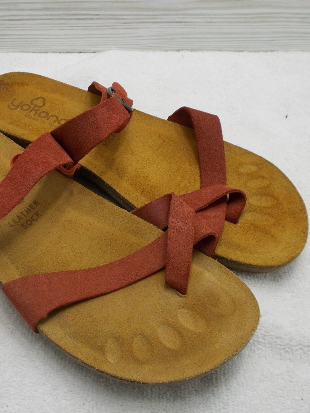 Yokono Strappy Leather Womens 9 Sandals Cork Suede Cayenne Orange Made In Spain